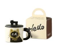 Yianyal Taza de café de cerámica para gatos linda taza de gato con tapa - Taza de café de gato lindo con tapa | Vaso resistente a altas temperaturas para bebidas calientes, café, café