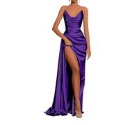 YIAX128 - Vestido largo de fiesta para mujer, sin tirantes, sin tirantes, con hombros descubiertos, de sirena, Morado (, 34
