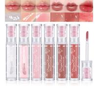 YIBABY Juego de 6 colores de brillo de labios con textura de jalea transparente, hidratante, brillante, resistente al agua, de larga duración y no pegajoso, maquillaje vegano