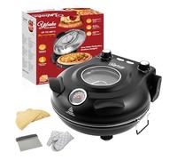 YIBAKE Horno Pizza Electrico en 4 Minutos, Placa de Piedra Refractaria Desmontable, Temperatura Hasta 420℃, Ventana de Visualización, Pala de Pizza, Raspador, Recetario incluido Negro Rojo