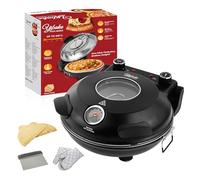 YIBAKE Horno Pizza Electrico en 4 Minutos, Placa de Piedra Refractaria Desmontable, Temperatura hasta 420℃, Ventana de visualización, Recetario incluido, Negro