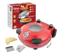 YIBAKE Horno Pizza Electrico en 4 Minutos, Placa de Piedra Refractaria Desmontable, Temperatura hasta 420℃, Ventana de visualización, Recetario incluido, Rojo