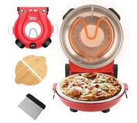 YIBAKE Horno Pizza Electrico en 4 Minutos, Placa de Piedra Refractaria Desmontable, Temperatura Hasta 420℃, Ventana de Visualización, Pala de Pizza, Raspador, Recetario incluido Negro Rojo
