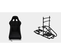 yibo MIAUTO Cockpit Sim Racing de Hierro Negro con Asiento y Soporte para Monitor - Volante, Pedales y Caja de Cambios, Compatible con Logitech, Thrustmaster y Fanatec (Y-N820SP-N001)