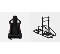 yibo MIAUTO Cockpit Sim Racing de Hierro Negro con Asiento y Soporte para Monitor - Volante, Pedales y Caja de Cambios, Compatible con Logitech, Thrustmaster y Fanatec (Y-N820SP-N780)