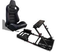 yibo MIAUTO Cockpit Sim Racing de Hierro Negro con Asiento y Soporte para - Volante, Pedales y Caja de Cambios, Compatible con Logitech, Thrustmaster y Fanatec(Y-N820B-N705)