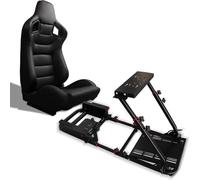 yibo MIAUTO Cockpit Sim Racing de Hierro Negro con Asiento y Soporte para - Volante, Pedales y Caja de Cambios, Compatible con Logitech, Thrustmaster y Fanatec (Y-N820B-N701)