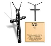 YIBONIKA Collar de cruz para hombre y niño, colgante de cruz de acero inoxidable con verso de la Biblia grabado, regalo religioso cristiano para niños para cumpleaños, comunión, confirmación, bautizo