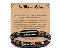 YIBONIKA Regalo para hijo - An Mein Sohn Armband Geschenke 18th Geburtstag Junge Geschenk Lederarmband Betser Geschenke von Papa Mama Tigerauge Stein Perlarmband Weihnachten
