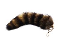 YIBOZI Llavero de cola de zorro de felpa con forma de cola de mapache peludo de 28 cm, llavero con colgante de cola de animal, pompones, llavero decorativo