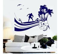 YIBUHANG Vinilo adhesivo de verano para surf, ola, palmera, playa, estilo surfista, isla, pegatina de pared, art deco