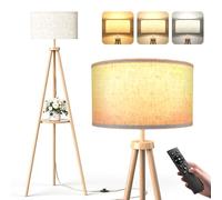 YICAIZI Lámpara de Pie Trípode LED Regulable Con Separadores de Almacenaje - 12W Lampara de Pie Madera con Mando & Bombilla E27, Luz para Leer para Salón, Dormitorio, Oficina - Madera Natural
