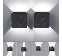 YICALE 2 Piezas Aplique Pared Exterior 12W 6500K Luz Blanca Fría Apliques LED Exterior Impermeable IP65 Ángulo Ajustable Lámparas de Pared Negro para Dormitorio,Patio,Terraza,Salón,Jardín