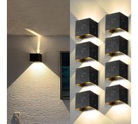 YICALE 8 Piezas Aplique Pared Exterior/Interior,12W 3000K Luz Cálido Lampara Exterior Pared Impermeable IP65 Ángulo Ajustable Apliques Exterior Negro para Dormitorio,Balcón,Jardín,Patio,Porche