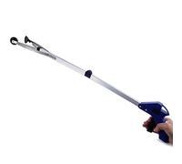 Yicare Herramienta de recogida plegable para recoger basura de aluminio ligero con pinza de goma giratoria, extensor de brazo largo para personas mayores, recogedor de basura de jardín, color azul