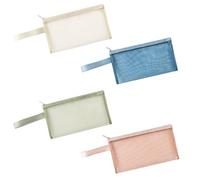 Yicoovey Juego de 4 estuches transparentes, 22 x 12 cm, bolsillos de malla con mango de 11 cm, material escolar (azul marino/verde militar/rojo ladrillo/beige)