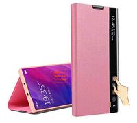 Yidai-Silu Clear Smart View Funda Galaxy Note 10 【Inteligente Wake-up, Clear Ventana】 Carcasa de PU Cuero Espejo on Soporte Plegable Estuche para Samsung Galaxy Note 10 6,3" - Oro Rosa