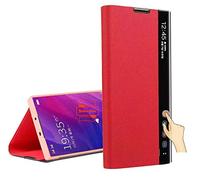 Yidai-Silu Clear Smart View Funda Galaxy Note 10 Plus 【Inteligente Wake-up, Clear Ventana】 Carcasa de PU Cuero Espejo on Soporte Plegable Estuche para Samsung Galaxy Note 10+ Plus 6,8" - Rojo