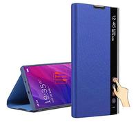 Yidai-Silu Clear Smart View Funda Galaxy Note 10 Plus 【Inteligente Wake-up, Clear Ventana】 Carcasa de PU Cuero Espejo on Soporte Plegable Estuche para Samsung Galaxy Note 10+ Plus 6,8" - Azul