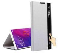 Yidai-Silu Clear Smart View Funda Galaxy Note 10 Plus 【Inteligente Wake-up, Clear Ventana】 Carcasa de PU Cuero Espejo on Soporte Plegable Estuche para Samsung Galaxy Note 10+ Plus 6,8" - Plata