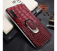 Yidai-Silu Funda Galaxy Note 10 【Patrón de cocodrilo, Coche Soporte】 Giratorio Soporte de 360° Carcasa Cuero Genuino Cover Estuche Case para Samsung Galaxy Note 10 / 5G 6,3" - Vino Rojo