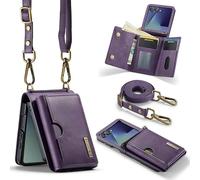 Yidai-Silu Funda para Samsung Z Flip 7 2 en 1 funda de teléfono móvil desmontable funda magnética cartera funda de piel sintética funda de piel sintética con carga inalámbrica tarjetero RFID funda