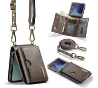 Yidai-Silu Funda para Samsung Z Flip 7 2 en 1, funda de teléfono móvil extraíble, funda magnética de piel sintética, funda de piel sintética, funda inalámbrica con tarjetero, funda para Samsung Galaxy