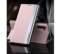 Yidai-Silu Funda Smart View Galaxy Note 10 Plus 【Inteligente Wake-up, Clear Ventana】 Suave PU Cuero + Fuerte PC Carcasa Case Cover con Soporte Caso para Samsung Galaxy Note 10+ Plus 6,8" - Rosa