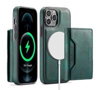 Yidai-Silu RFID Blocker Hülle für iPhone 12 Pro Max 2-in-1 abnehmbare Magnet Handyhülle Wallet Case mit Kartenhalter Kabellose Laden Backcover Stoßfestes Etui für Apple iPhone 12 Pro Max - Grün