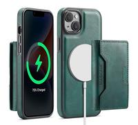 Yidai-Silu RFID Blocker Hülle für iPhone 14 Plus 2-in-1 abnehmbare Magnet Handyhülle Wallet Case mit Kartenhalter Kabellose Laden Backcover Stoßfestes Etui für Apple iPhone 14 Plus - Grün