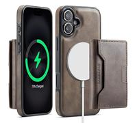 Yidai-Silu RFID Blocker Hülle für iPhone 16 Plus 2-in-1 abnehmbare Magnet Handyhülle Wallet Case mit Kartenhalter Kabellose Laden Backcover Stoßfestes Etui für Apple iPhone 16 Plus - Kaffee