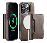 Yidai-Silu RFID Blocker Hülle für iPhone 16 Pro 2-in-1 abnehmbare Magnet Handyhülle Wallet Case mit Kartenhalter Kabellose Laden Backcover Stoßfestes Etui für Apple iPhone 16 Pro - Kaffee