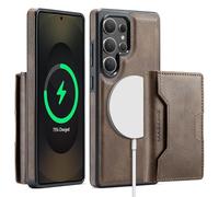 Yidai-Silu RFID Blocker Hülle für Samsung Galaxy S23 Ultra 2-in-1 abnehmbare Magnet Handyhülle Wallet Case mit Kartenhalter Kabellose Laden Backcover Stoßfestes Etui für Samsung S23 Ultra - Kaffee