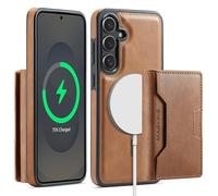 Yidai-Silu RFID Blocker Hülle für Samsung Galaxy S24+ 2-in-1 abnehmbare Magnet Handyhülle Wallet Case mit Kartenhalter Kabellose Laden Backcover Stoßfestes Etui für Samsung S24+ Plus - Braun