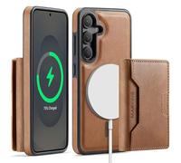 Yidai-Silu RFID Blocker Hülle für Samsung Galaxy S24 2-in-1 abnehmbare Magnet Handyhülle Wallet Case mit Kartenhalter Kabellose Laden Backcover Stoßfestes Etui für Samsung S24 - Braun