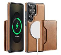 Yidai-Silu RFID Blocker Hülle für Samsung Galaxy S24 Ultra 2-in-1 abnehmbare Magnet Handyhülle Wallet Case mit Kartenhalter Kabellose Laden Backcover Stoßfestes Etui für Samsung S24 Ultra - Braun