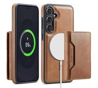 Yidai-Silu RFID Blocker Hülle für Samsung Galaxy S25 FE 2-in-1 abnehmbare Magnet Handyhülle Wallet Case mit Kartenhalter Kabellose Laden Backcover Stoßfestes Etui für Samsung S25 FE - Braun