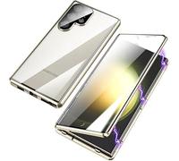 Yidai-Silu Samsung S24 Ultra Magnetic Adsorption Handyhülle 【360 Grad Schutz Case, DoppelSeiten Gehärtetes Glas】 Fuerte Magnet Metall Rahmen Cover Etui für Samsung Galaxy S24 Ultra - Gold