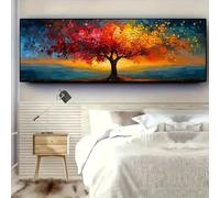 YIdhDCgj Cuadro abstracto extragrande del Árbol de la Vida en lienzo, decoración para el hogar, impresión artística con patrones geométricos, decoración para sala de estar (25 x 75 cm/Marco interno).