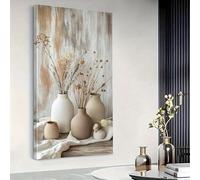YIdhDCgj Cuadro decorativo de pared en tonos tierra suaves con jarrones de naturaleza muerta y flores secas. Decoración de pared estética (60x80cm/sin marco).