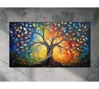 YIdhDCgj Cuadro decorativo del Árbol de la Vida a todo color, pósteres e impresiones, arte mural abstracto en lienzo con diseño de árbol, obra de arte moderna para el hogar (70x100cm/marco interno).