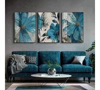 YIdhDCgj Cuadro vintage azul con flores, lienzo abstracto, póster con estampado botánico de la vida floreciente, 3 piezas de arte para pared (70x100cm x 3/sin marco)