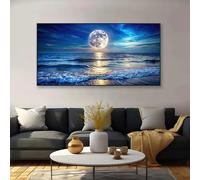 YIdhDCgj Lienzo abstracto moderno con escena costera que muestra un paisaje nocturno con tonos azules y dorados sobre el océano. Arte mural horizontal (20x30cm/sin marco).