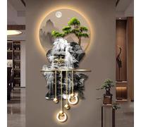 Yidlkecqey Arte de Pared 3D Metal con LED, Cuadro Paisaje de Porcelana de Cristal para Salón, Escultura Colgante Paisaje de Montaña y Río(Type F,50x120cm/19.7x47.2in)