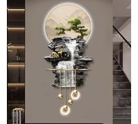 Yidlkecqey Arte de Pared 3D Metal con LED, Cuadro Paisaje de Porcelana de Cristal para Salón, Escultura Colgante Paisaje de Montaña y Río(Type G,60x131cm/23.6x51.6in)