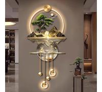 Yidlkecqey Arte de Pared 3D Metal con LED, Cuadro Paisaje de Porcelana de Cristal para Salón, Escultura Colgante Paisaje de Montaña y Río(Type D,50x120cm/19.7x47.2in)