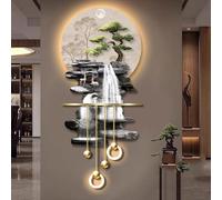 Yidlkecqey Arte de Pared 3D Metal con LED, Cuadro Paisaje de Porcelana de Cristal para Salón, Escultura Colgante Paisaje de Montaña y Río(Type E,60x131cm/23.6x51.6in)