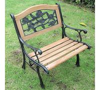 Yidlkecqey Banco de Parque de Metal con Respaldo de Diseño Floral, Silla Individual de Madera para Exteriores con Respaldo de Hierro Fundido, Ideal para Jardín, Patio, Villa y Balcón(Type F)