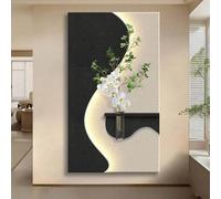 Yidlkecqey Cuadro Decorativo 3D de Piedra Arenisca para Entrada, Escultura de Pared Moderna con LED, Plantas Artificiales y Jarrón, Mural de Arte para Salón y Pasillo(Type E,40x70cm/15.7x27.5in)