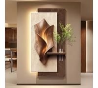 Yidlkecqey Decoración de Pared 3D de Arenisca con Luz LED, Cuadro Decorativo Vertical Moderno con Jarrón Hidropónico, Escultura de Pared Flotante Sin Marco(Type B,50x100cm/19.7x39.3in)